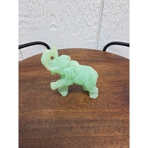 Jade Green Resin Elephant Figurine With Trunk Up Good Luck Glow In The Dark